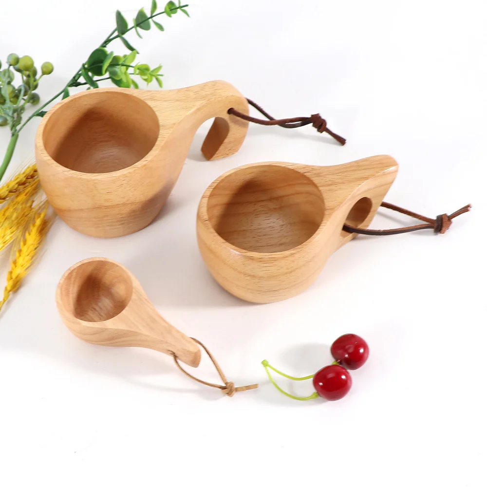 Jaswehome Mug Wooden Tea Cup Rubber Wood Handmade Eco-firendly Serving Water Coffee Milk Beer Mug  Camping outdoor dining tools