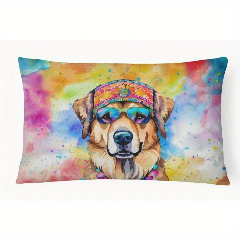Hippie Dog Bohemian Lumbar Pillow Case Suitable For Sofa Bedroom Car Pillow Cover Cushion Rectangular Back Cushion