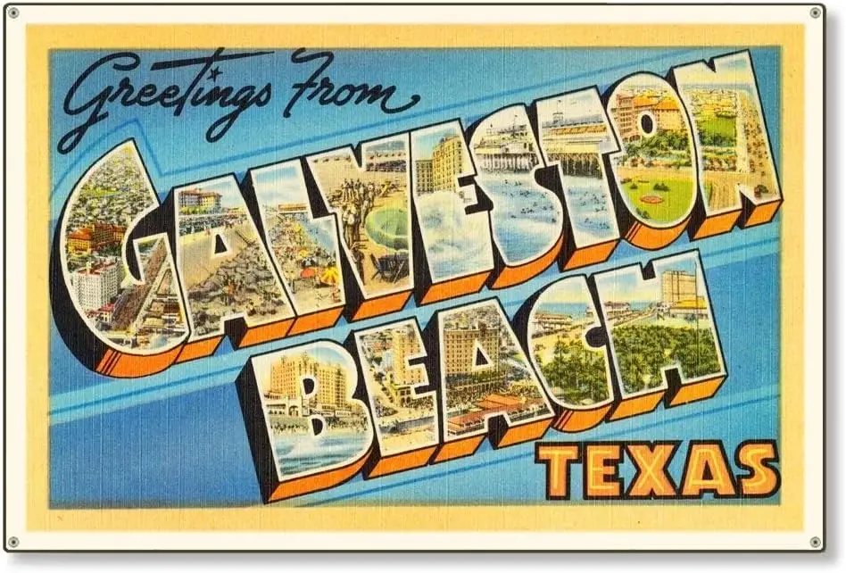 Metal Tin Sign Vintage Chic Art Decoration Galveston Beach Texas Travel for Home Bar Cafe Farm Store Garage or Club 12