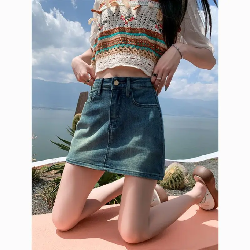 Whisper Lumi 2026 Women's High Waist Stretchy Denim Mini Skirt with Lining Slim Fit Bodycon Skirt for Petite