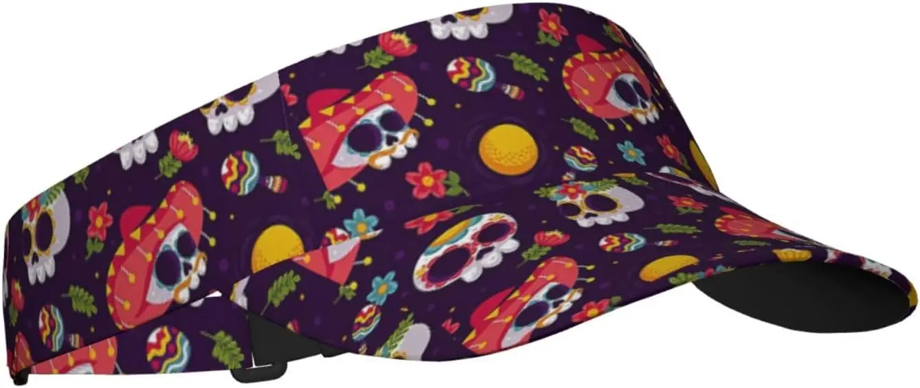 Sport Sun Visor Hat Funny Skull Flower Wreath Hat Unisex Sun Hat Cap for Outdoor Travel