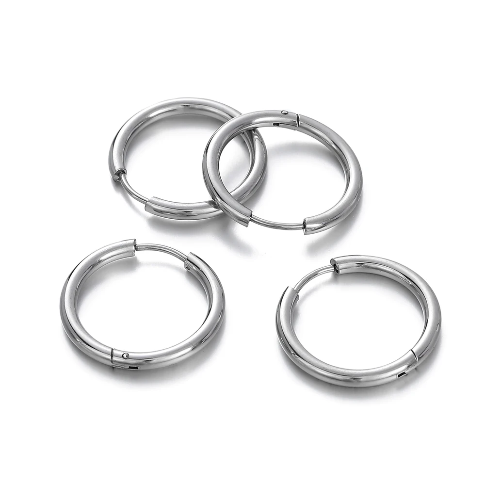 2 pcs 8/10/12/14/16/18mm Stainless Steel Hoop Earrings Women Men Gold Color Small Round Earrings Girl Jewelry Making Accessories view 4