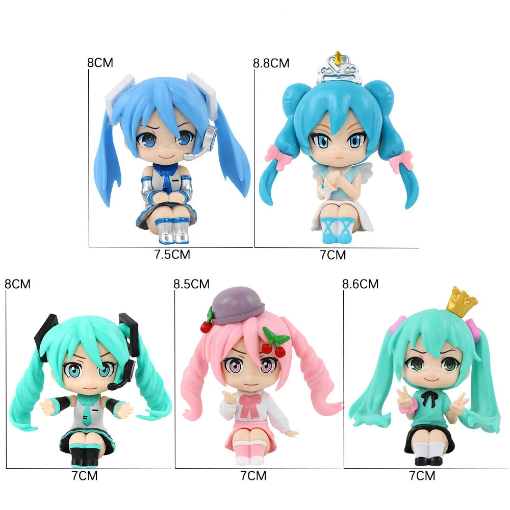 1Pcs Random Style Anime Hatsune Miku Q version Sitting posture Action Figure PVC Model Desk Decor Car ornaments Toys Doll Gifts