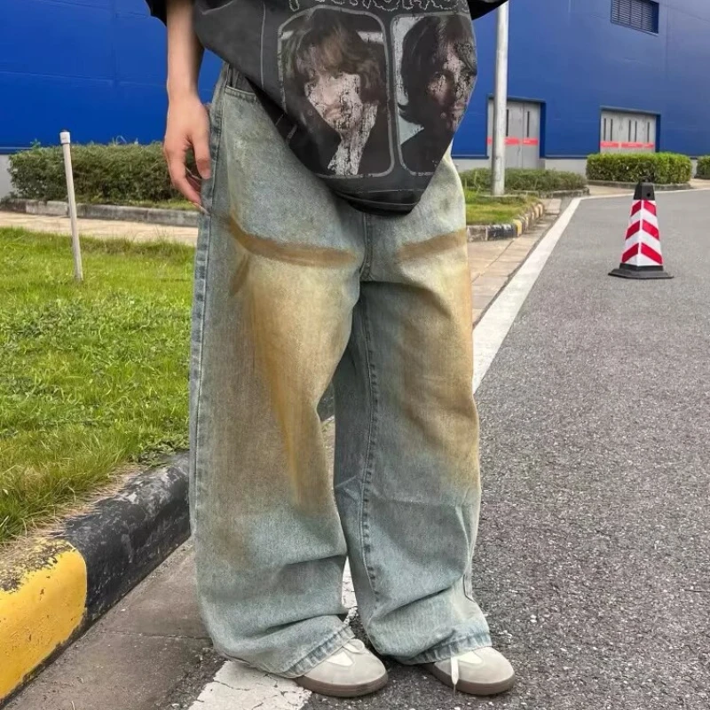 

Yellow Mud-colored Water-washed Casual Jeans 2025 Summer Thin High Street Hip-hop All-match Straight Pants 2000 Y2k Clothes Top
