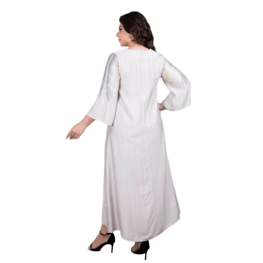 Europeo Americano Nuova Moda Donna Taglie Forti Casual Alla Moda Allentato Semplice Basic Elegante O-Collo Manica Lunga Abaya Abiti Musulmani