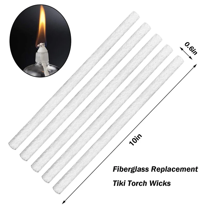 Abdj-long life 10 "vilhas de citrela, 30 peças de mechas de substituição de fibra de vidro para tochas de iluminação para garrafas, decoração interna