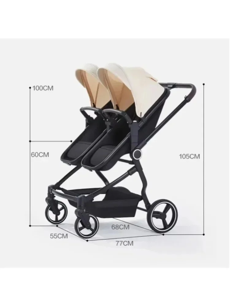 EU-Versand: Hochwertiger Doppel-Kinderwagen, nebeneinander, für Sitz- und Liegepositionen geeignet, ultraleicht, tragbar und faltbar für Outdoor-Reisen