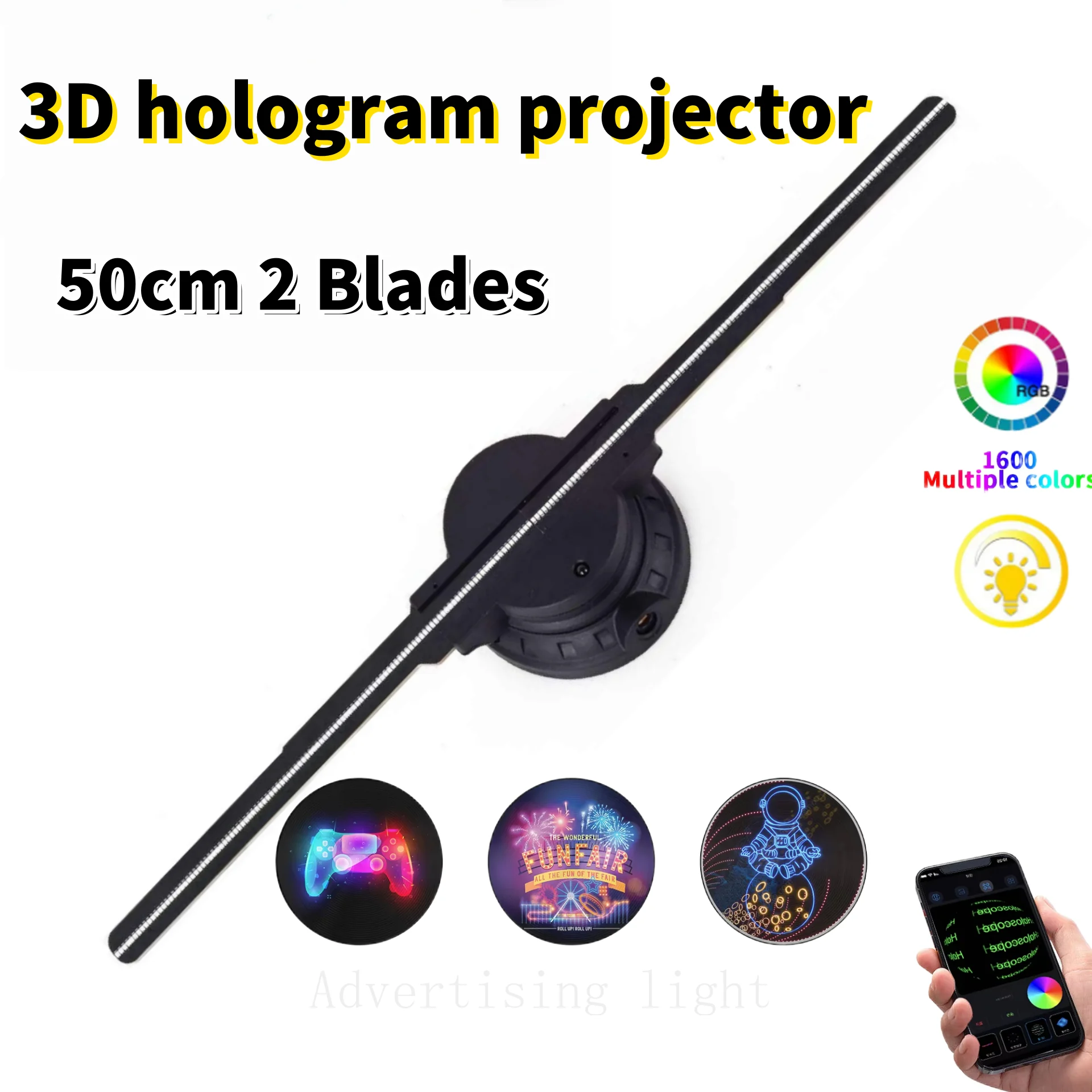 

50cm 2 Blades 3D Hologram Projector Fan Led Display Projectors Lamp Sign Holographic Lamp Store Bar Mall Advertising Logo Light