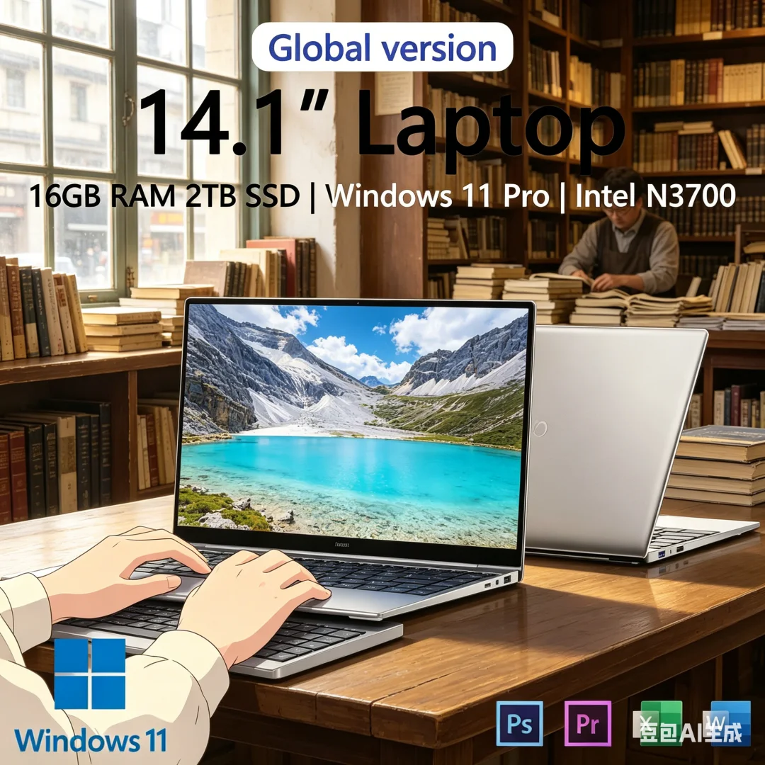 High-Speed Ultra Slim Laptop 14.1" 16GB RAM 2TB SSD Intel 4405U Gaming PC 1920*1080 Display Office Study Computer PC Windows 11