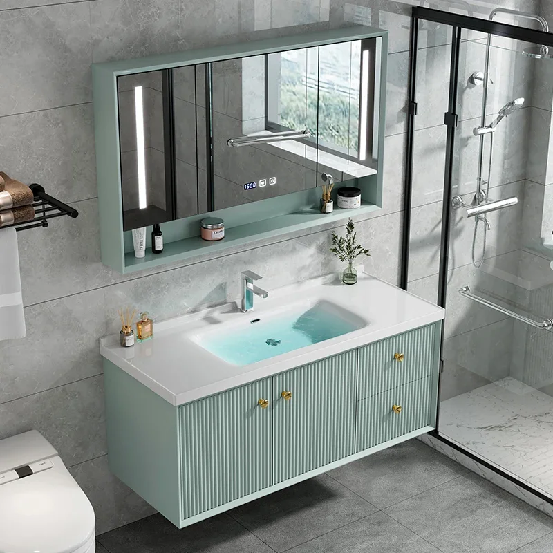 

Vintage Integrated Bathroom Cabinet Led Light Vanity Mirror Bathroom Cabinet Storage Organizer Nordic Gabinete Unique Furniture