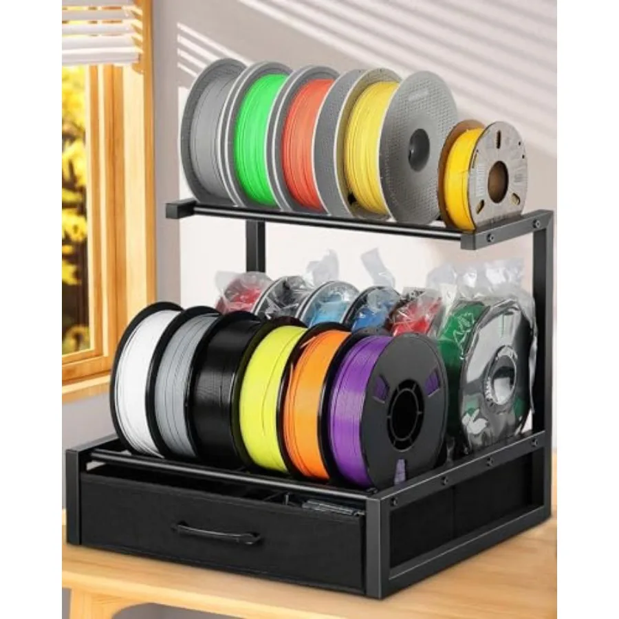 

2-Tier Desktop Filament Storage Rack with Fabric Drawer - 3D Printer Filament Spools Holder Shelf for PLA/ABS/TPU Filaments, Ta