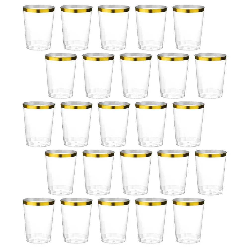 

25Pcs Gold Rim Cocktail Glasses Transparent Small Party Wine Cups Decorative Beverage Cups for Wedding Banquet