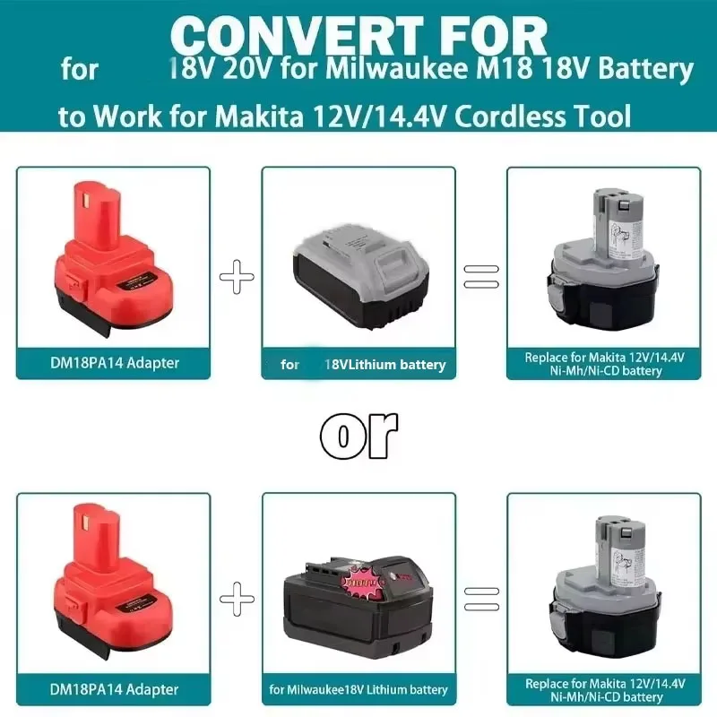 DM18PA14/MT18PA14 battery adapter for Dewalt/Makita/Milwaukee18V/20V Li-ion batteries to12V/14.4V NiMH batteries for power tools