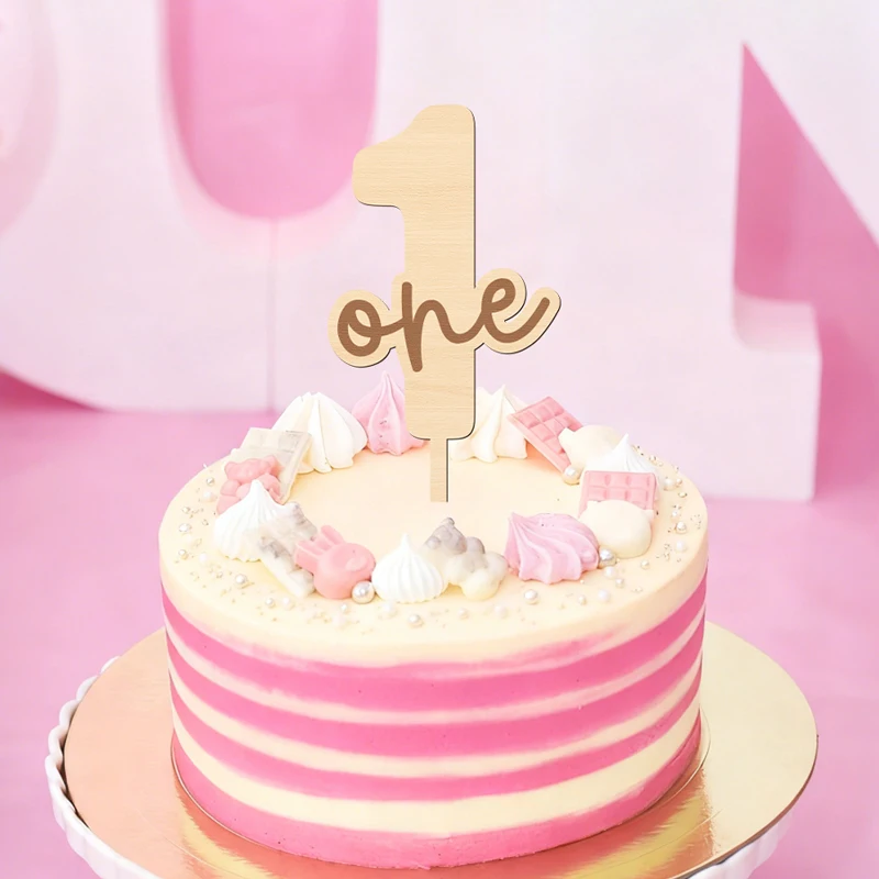 NUBECOM Tortenaufsatz zum ersten Geburtstag, ein Kuchenaufsatz, Holznummer mit Buchstabe, Kuchendekorationen für Babypartydekorationen – Detail 7