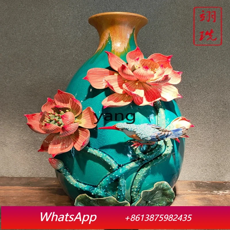 

YJQ living room TV cabinet creative decoration classical new Chinese handmade ceramic floor vase ornament