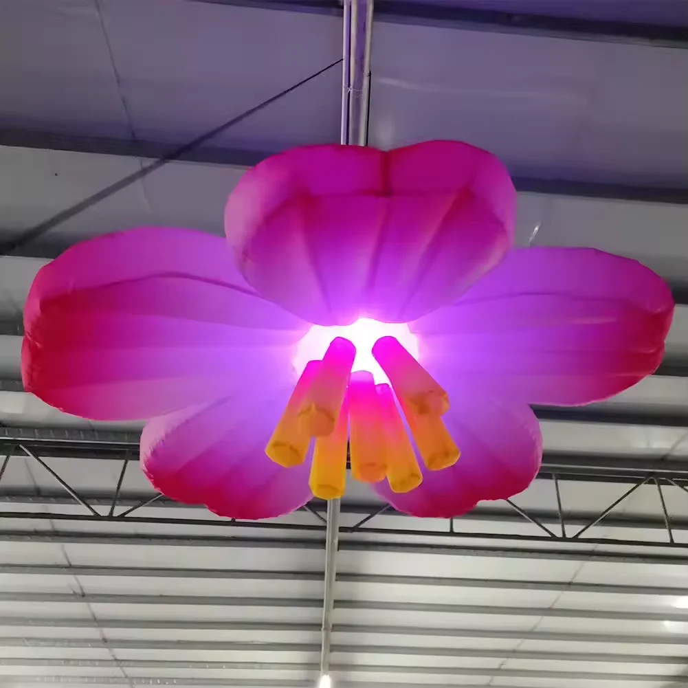 Flor de lirio inflable gigante colgante con luces Led RGB, globo inflable gigante para fiesta al aire libre, decoración de escenario de boda