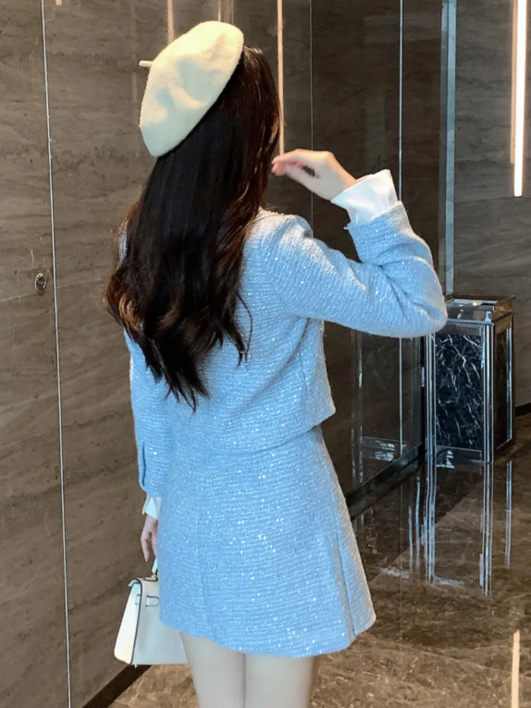 Women Clothing 2024 New Arrivals Luxury Tweed Two Piece Set For Women Sweet Bow Jacket Coat + Skirt 2 Piece Sets Women Outfit