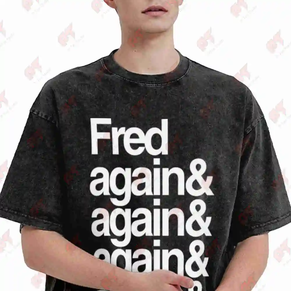 Fred Again Bold White Print Vintage Washed Tee Pure Cotton T-Shirt