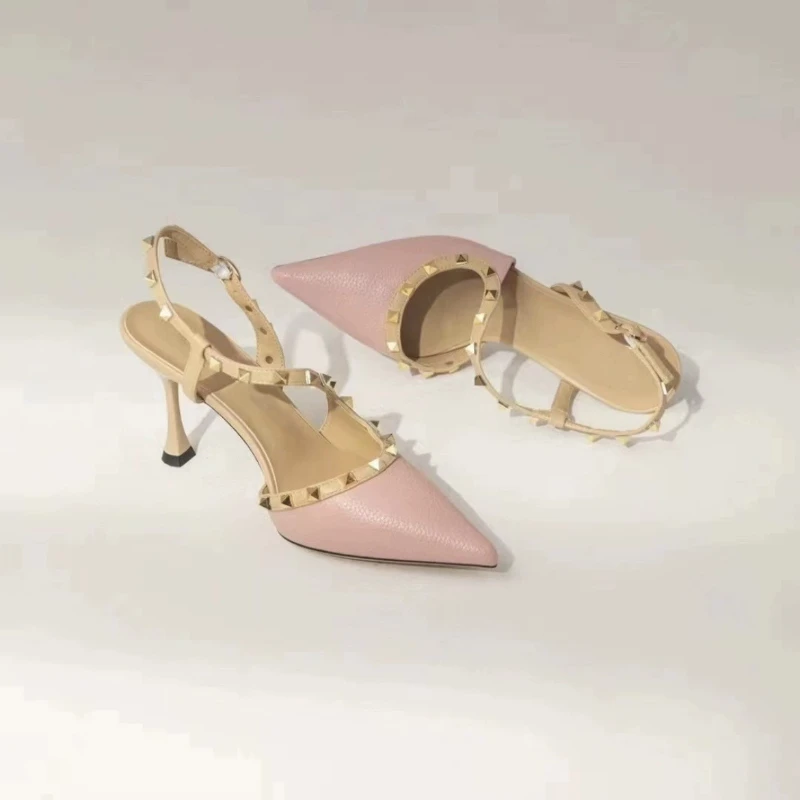 Women Sexy Baotou Sandals Fashion Rivet Decoration Pointed Toe Shoes Minimal Elegant Banquet Party Ladies High Heels