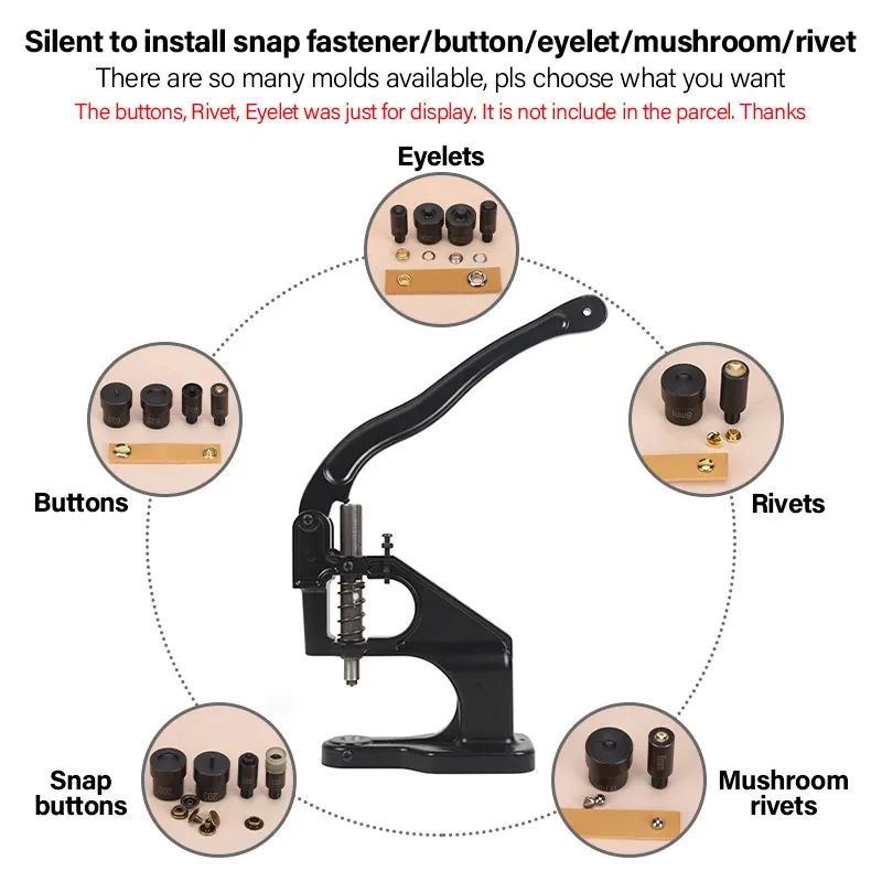 WUTA Strumento per l\'installazione manuale dei pulsanti Punzonatura silenziosa di funghi, rivetti, bottoni a pressione, pressatura manuale con