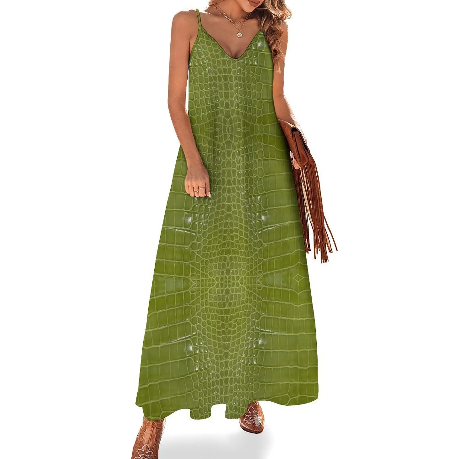 

Lime Green Alligator Skin Texture Sleeveless Dress Evening dresses dress for woman