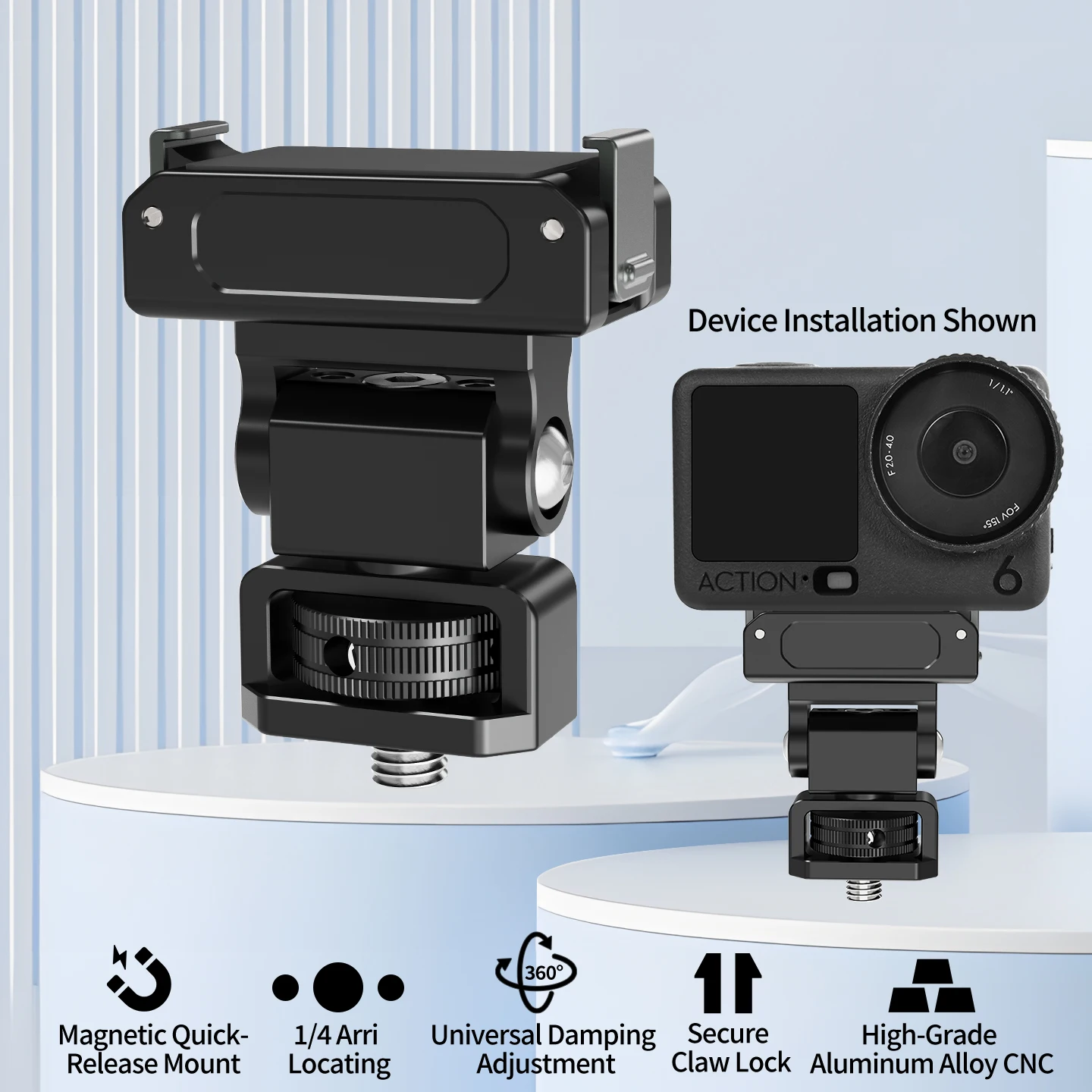 Magnetische Schnellverschluss-Halterung 360° ° 180-Grad-Drehung ° Neigbarer Aluminium-Schnecken-Gimbal mit 1/4 ARRI-Schraube für DJI Action 6 Osmo Nano Kamerakäfig – Detail 2