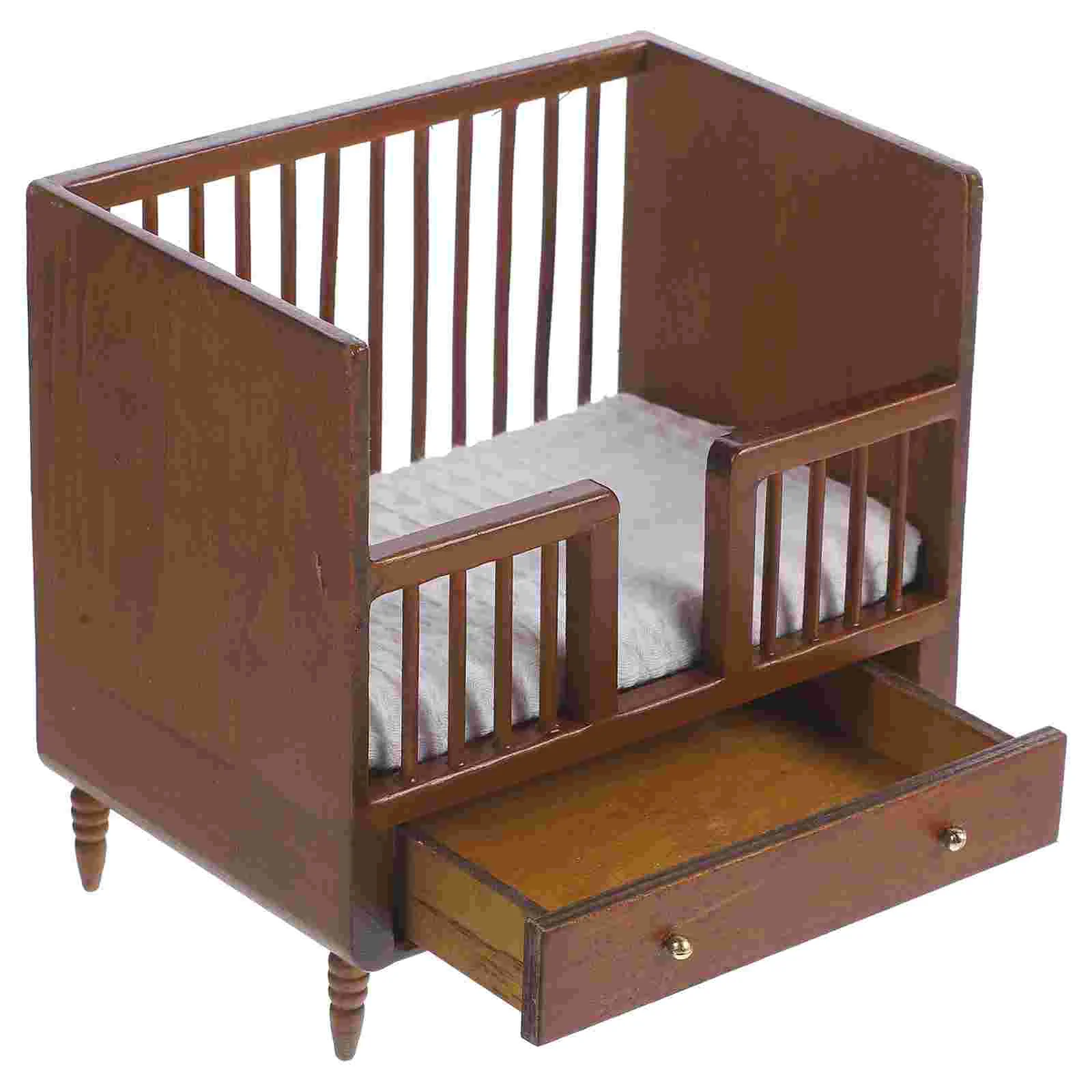 

Small Bed Photo Prop Miniature Furniture Baby Wooden Cradle Decorative Tiny House Model Crib