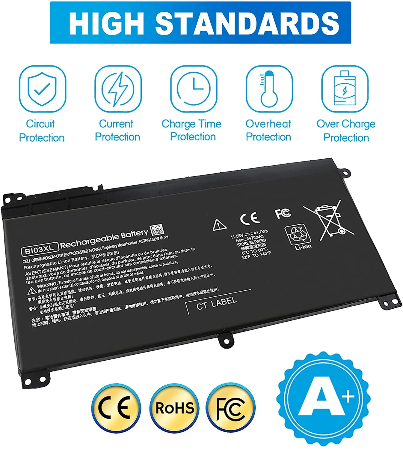 Аккумулятор BI03XL для ноутбука HP Pavilion X360 13-u, 11,55 в, 843537-541