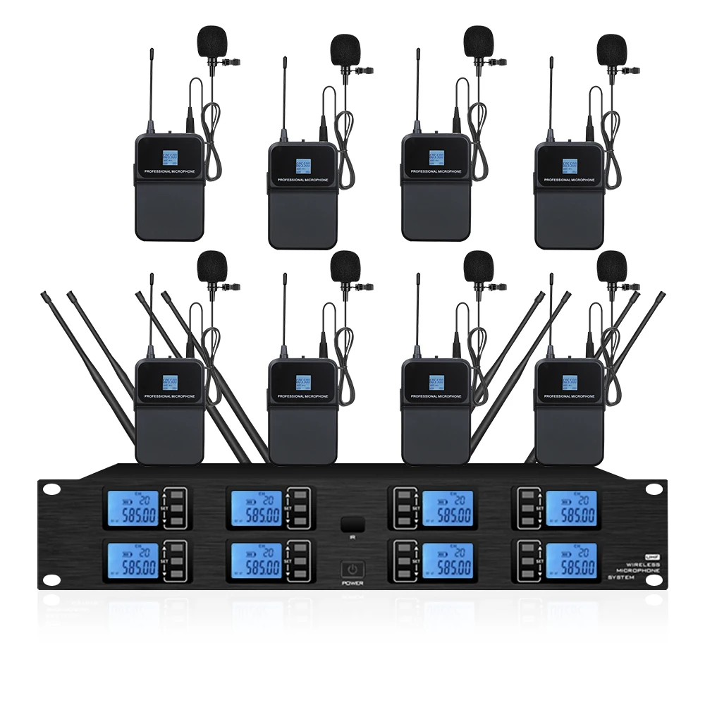 Sistema microfonico wireless UHF professionale, microfono lavalier portatile, chiesa, matrimonio, microfono da palco wireless