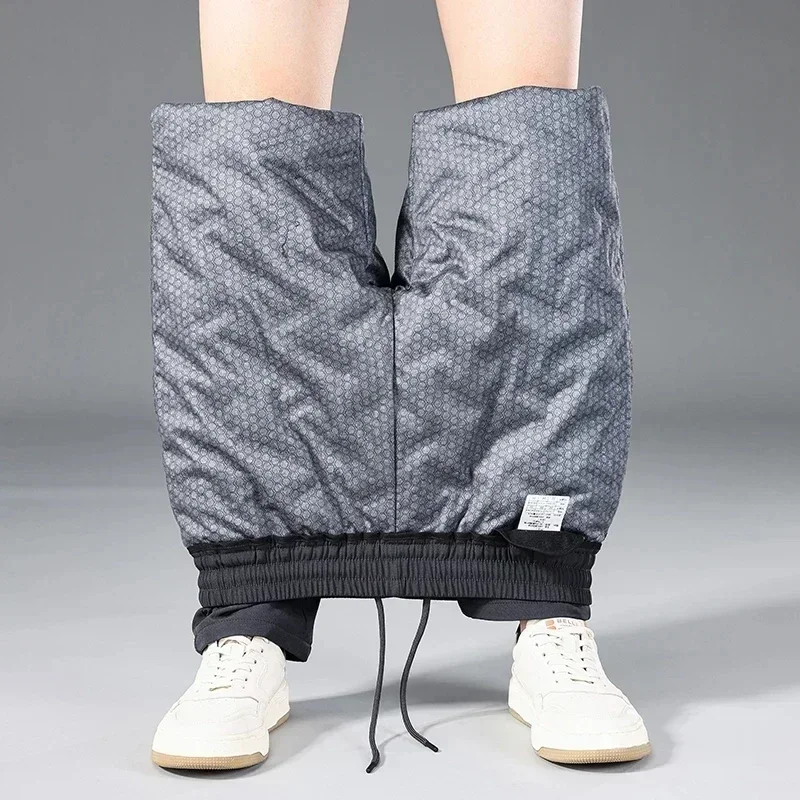 Winter Men's Goose Down Pants Elastic Waist Outer Wear Cold-proof Casual Down Pants New Winter Thickened Warm Straight Pants