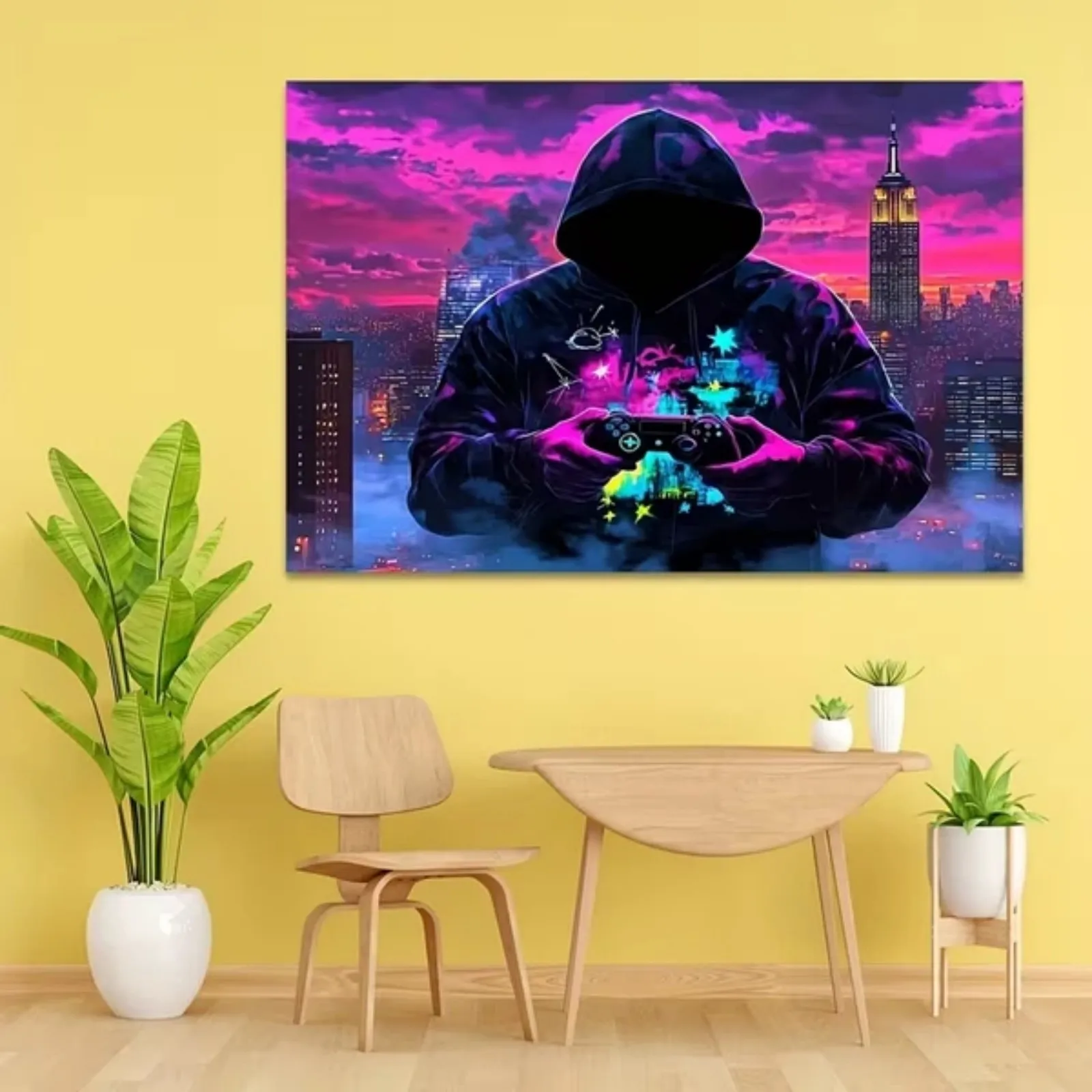 2D Flat - 2D Flat Fluorescent Tapestry | Mysterious Man Game Controller Print, Non- Polyester Fabric, Portrait Orientation, 140-160g/m², Ideal for Bedroom, Living Room, Office, and Festive Decor