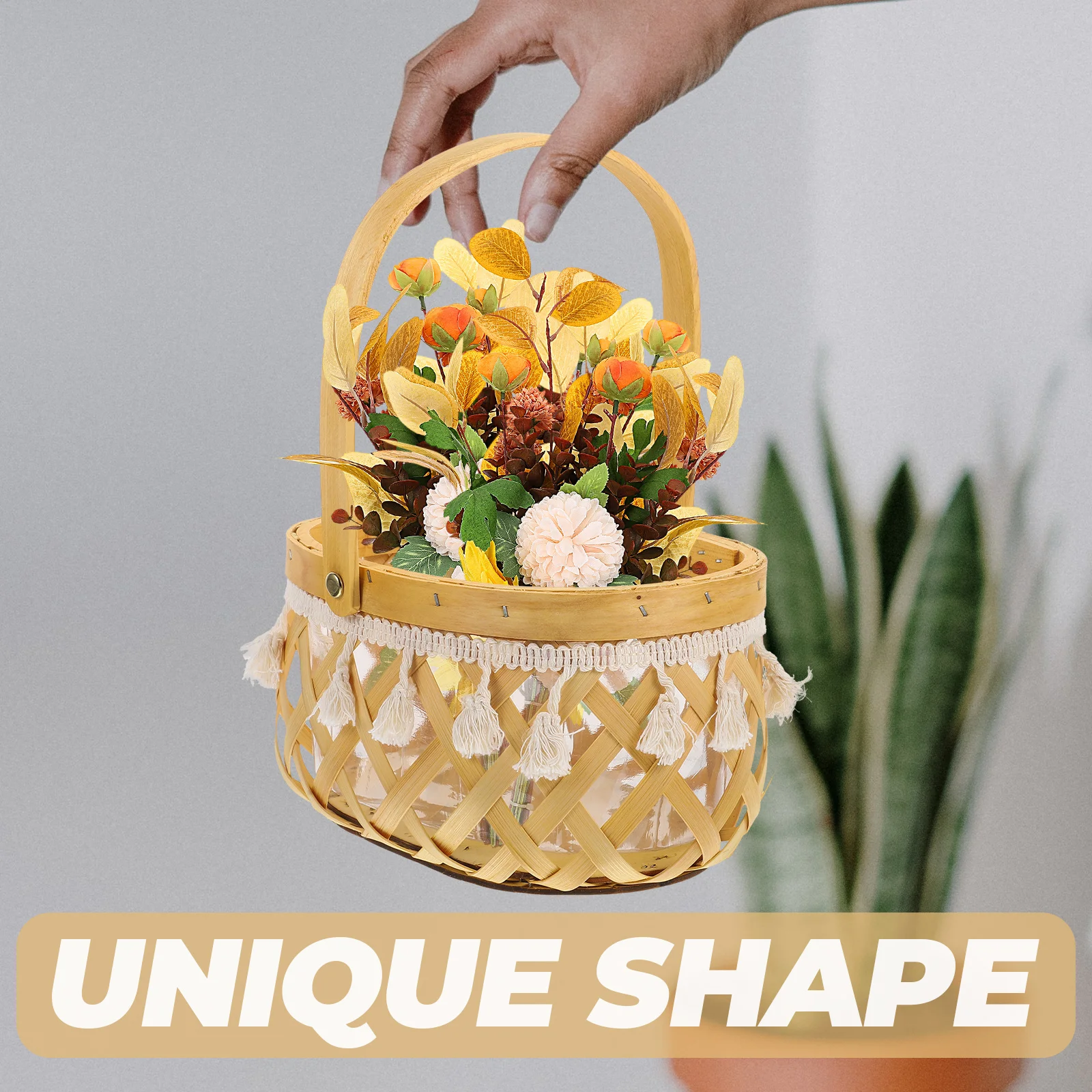 

Woven Flower Basket H made Decorative Hollow Oval Wedding Baskets Multipurpose Floral Holder Rural Style Craftsmanship