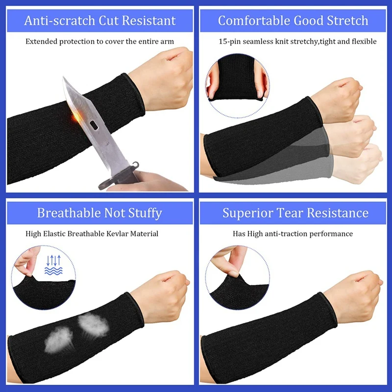 4 Pairs Cut Resistant Sleeve Arm Protection Sleeves Level 5 Protection Safety Protective Sleeves For Men Women