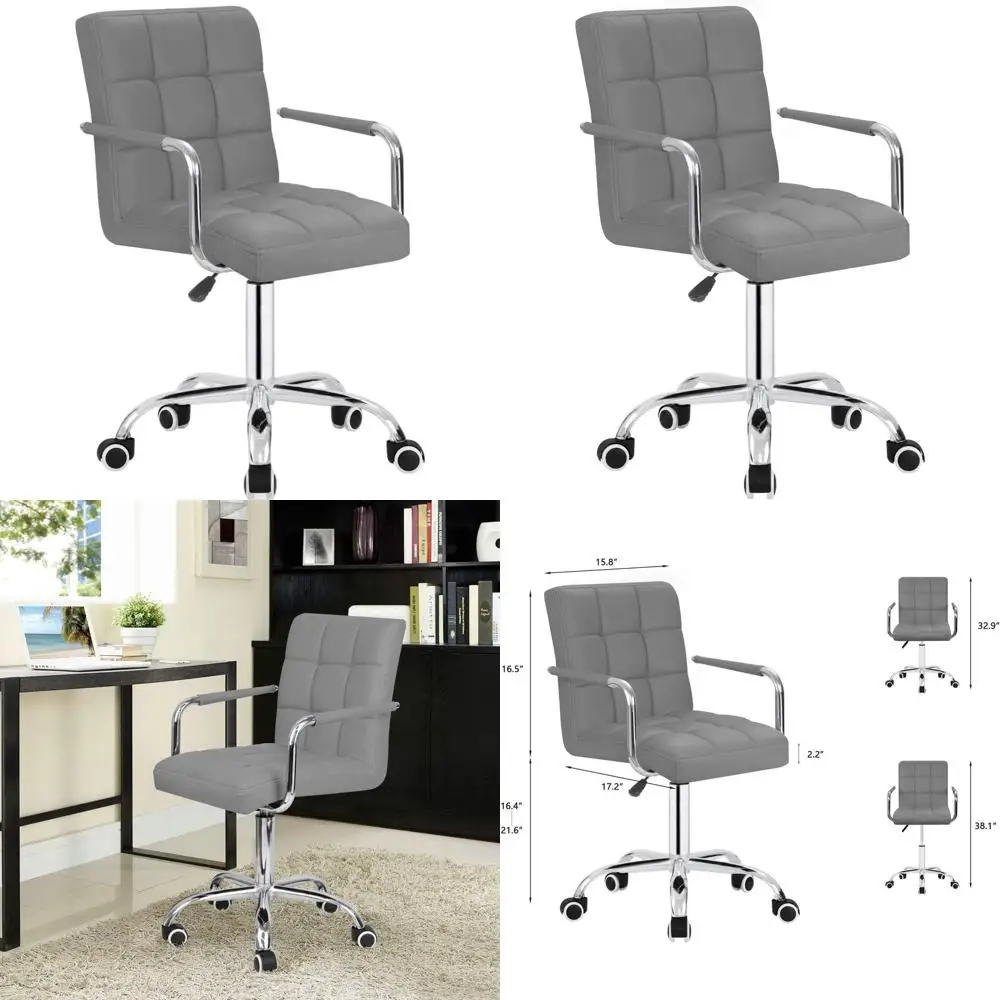 

Вращающееся кресло из искусственной кожи со средней спинкой для офиса, подростков и столов в спальне — серый