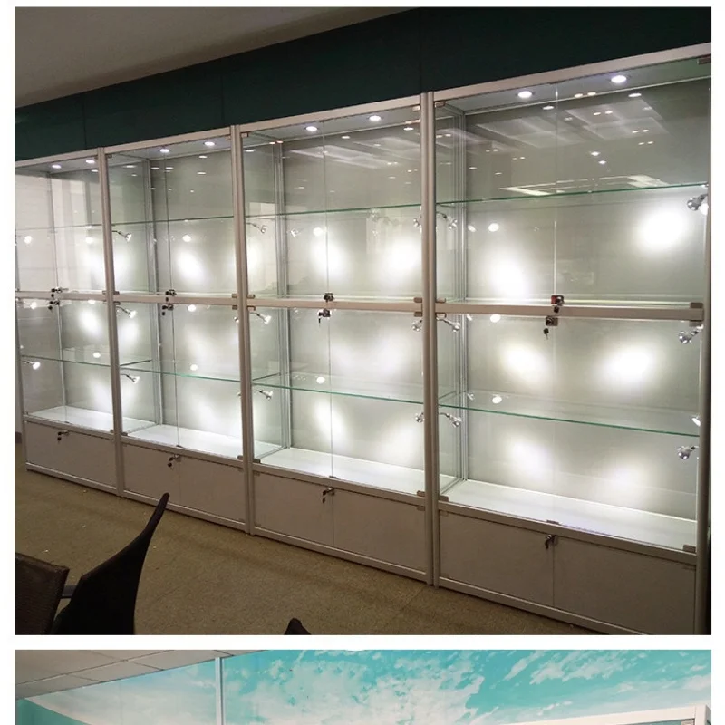 customized.Fashionable Vitrine Showcase Cheap Lockable Showcase Product Display with LED Light