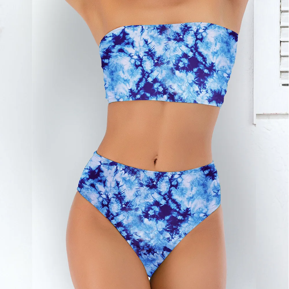 2023 Sexy Womens Tube Top Panty Two-Piece Swimsuit Leopard Print High Waist Bikini Set Swimwear Female Bathing Suit Beach Wear