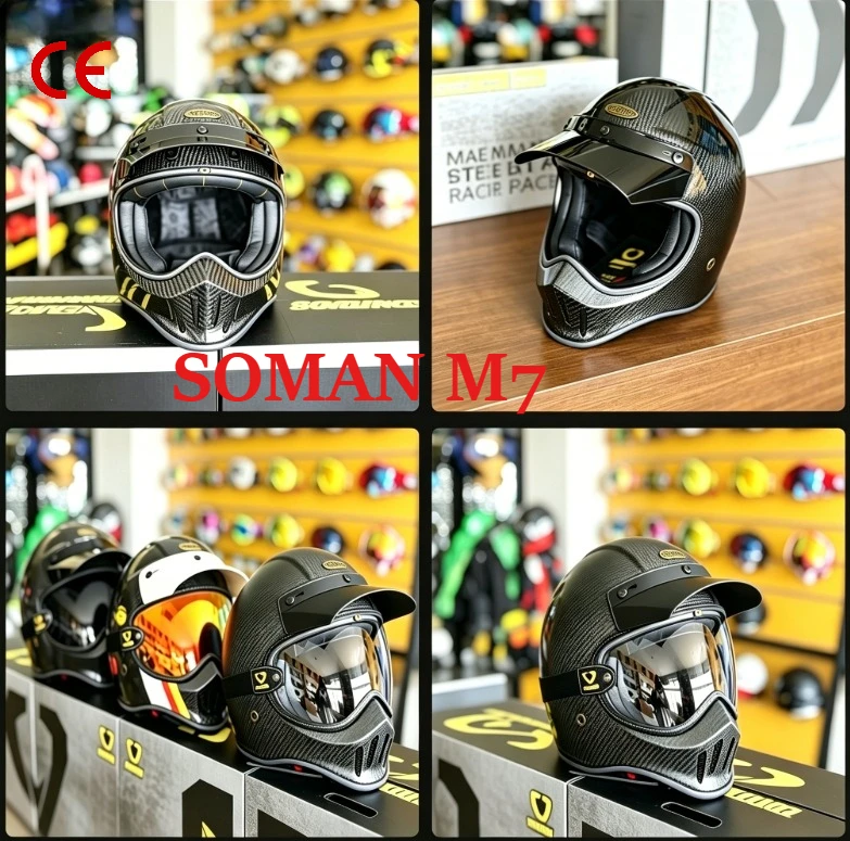 

SOMAN M7 Retro Off-road Full Face Helmet Carbon Fiber Reinforced Plastic DOT Approved Men Women Motorbike Cycling Safety Helmet