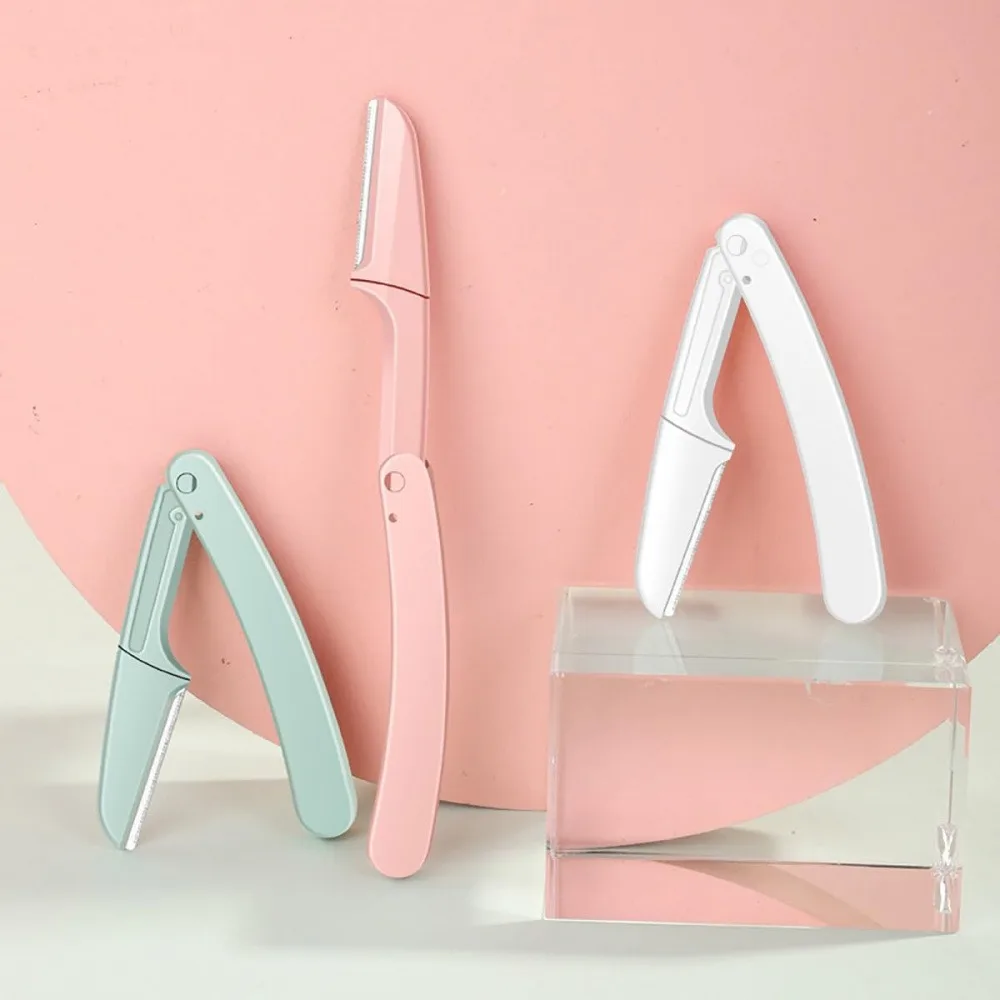 4 Pack Foldable Portable Eyebrow Razors for Women, Safety Guard Stainless Steel Dermaplaning Trimmers, Travel Fold Eyebrow Shaping Shaver for Peach Fuzz Facial Hair Removal