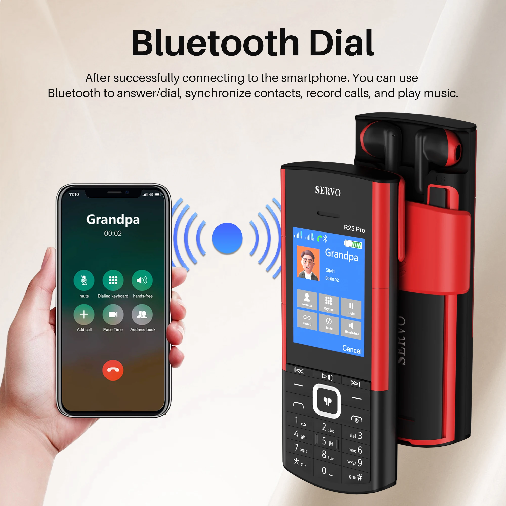 Original SERVO R25 PRO Feature Mobile Phone 2G GSM Call Recording Bluetooth Headset 2 SIM Standby Torch 2.4