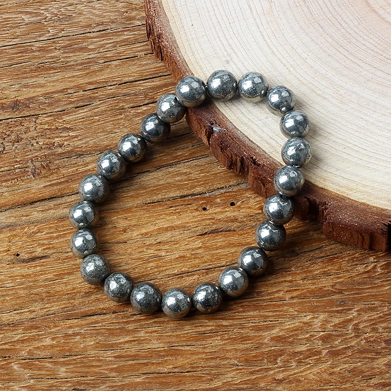 Original Energy Pyrite Beaded Bracelets Men Natural Hematite Stone Pyrite Ore Strand Bangle Slimming Health Care Jewelry Pulsera