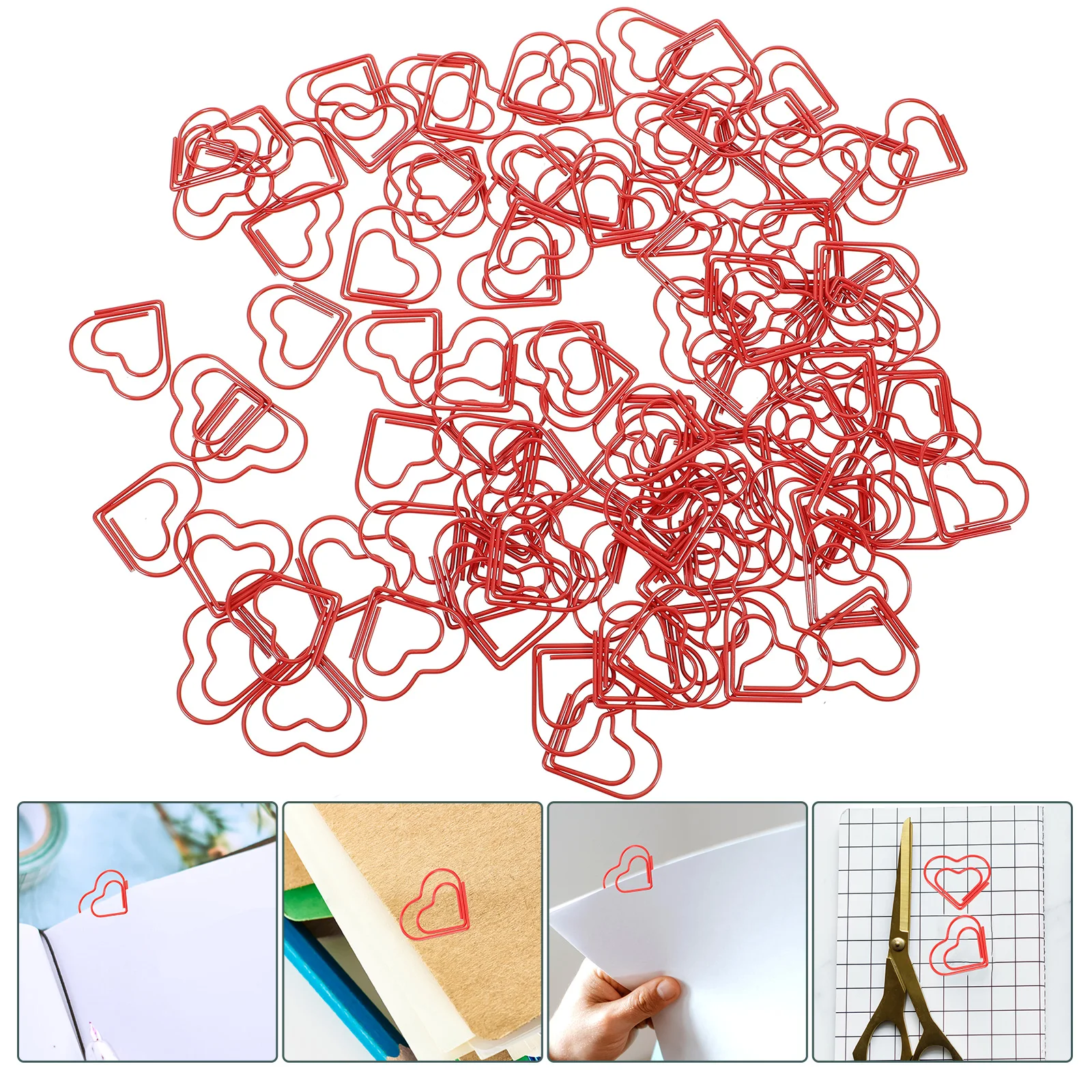100pcs Heart Shaped Paper Clips Office School Supplies Metal Non Slip Desk Accessories Binding Tools