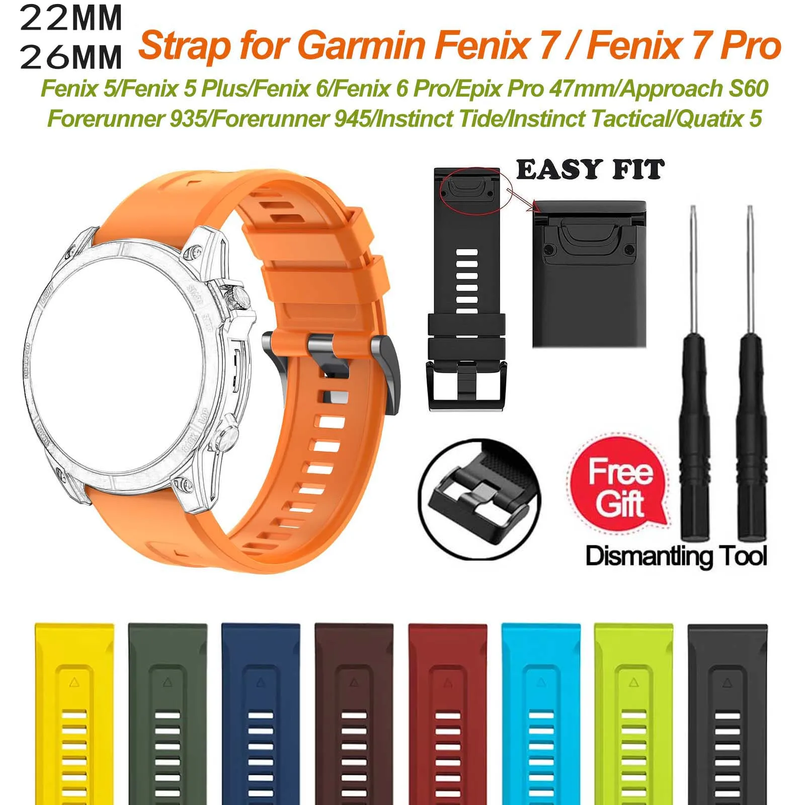 26MM 22MM Weiche Silikon Uhr Band Straps Für Garmin Fenix 6X 6 Pro 7X 7 Easyfit Armband Fenix 5 5X Plus Smartwatch Armband