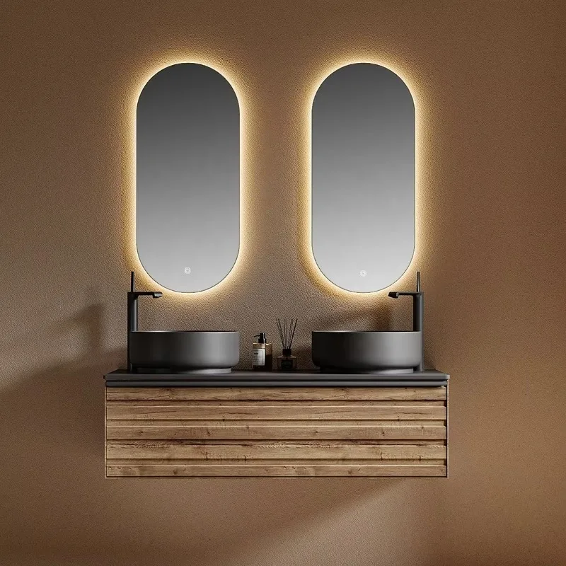 Modern Wall-Mounted Bathroom Vanity Set For Hotels Lacquered Medicine Cabinet Plywood Ceramic Basin