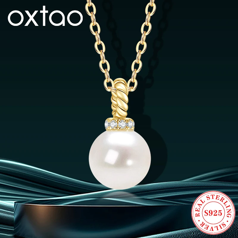

OXTAO ожерелье из стерлингового серебра 925 пробы для женщин, ожерелье из натурального пресноводного жемчуга с покрытием из белого золота 18 карат, роскошные ювелирные изделия