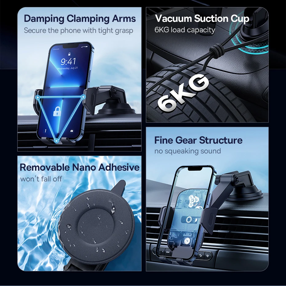 Baseus Autotelefonhalter mit Saugnapf, 360-Grad-Universal-Smartphone-Klemmständer, GPS-Halterung, Unterstützung für iPhone, Samsung, Huawei – Detail 2