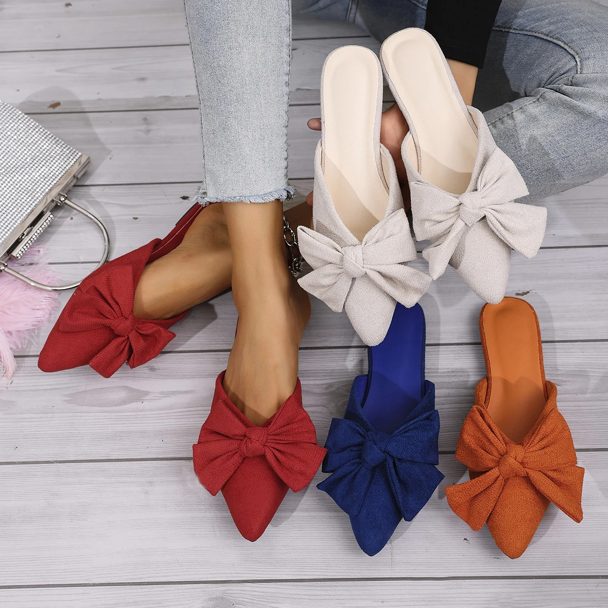 Women Baotou Slippers Summer New Pointed Toe Slippers Casual Shallow Flat Shoes Wear-resistant Non-slip Sandals Slides Women