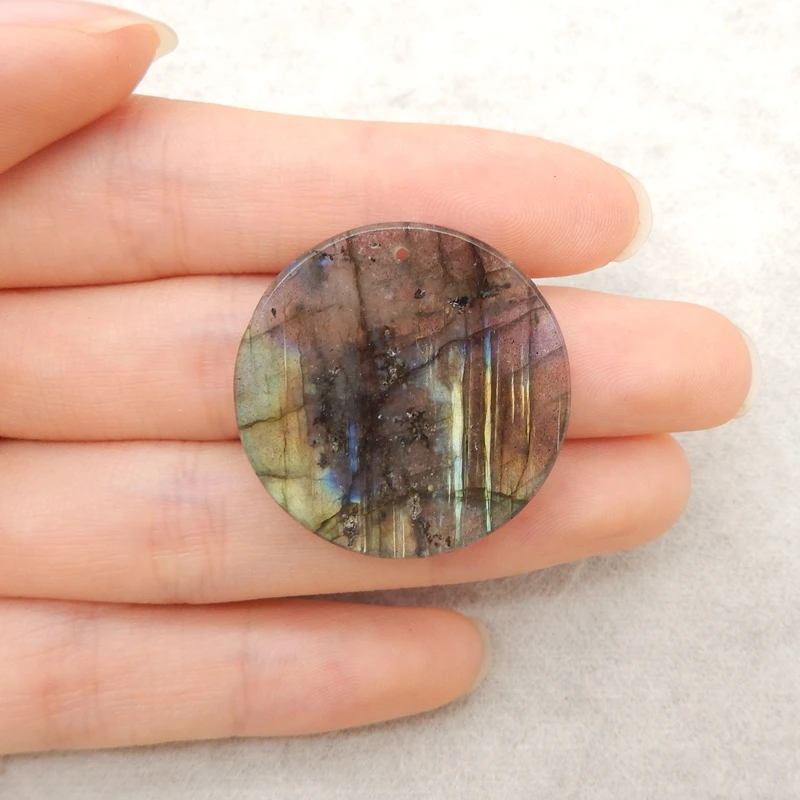 

Labradorite round Disc Pendant Multi-Iridescent Brown Grey Gemstone Jewelry Component for Handmade DIY Accessories 29x3mm-5.8g