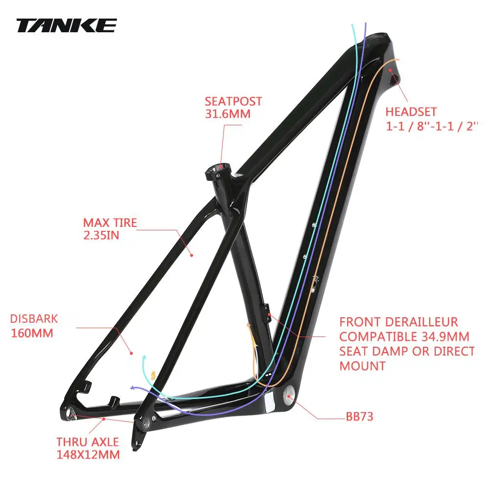 TANKE 29er Carbon Mountain Bike Frame Boost 148mm MTB Carbon Bicycle Frame Disc Brake Hard Tail T800 Carbon Fiber BicicletaFrame view 4