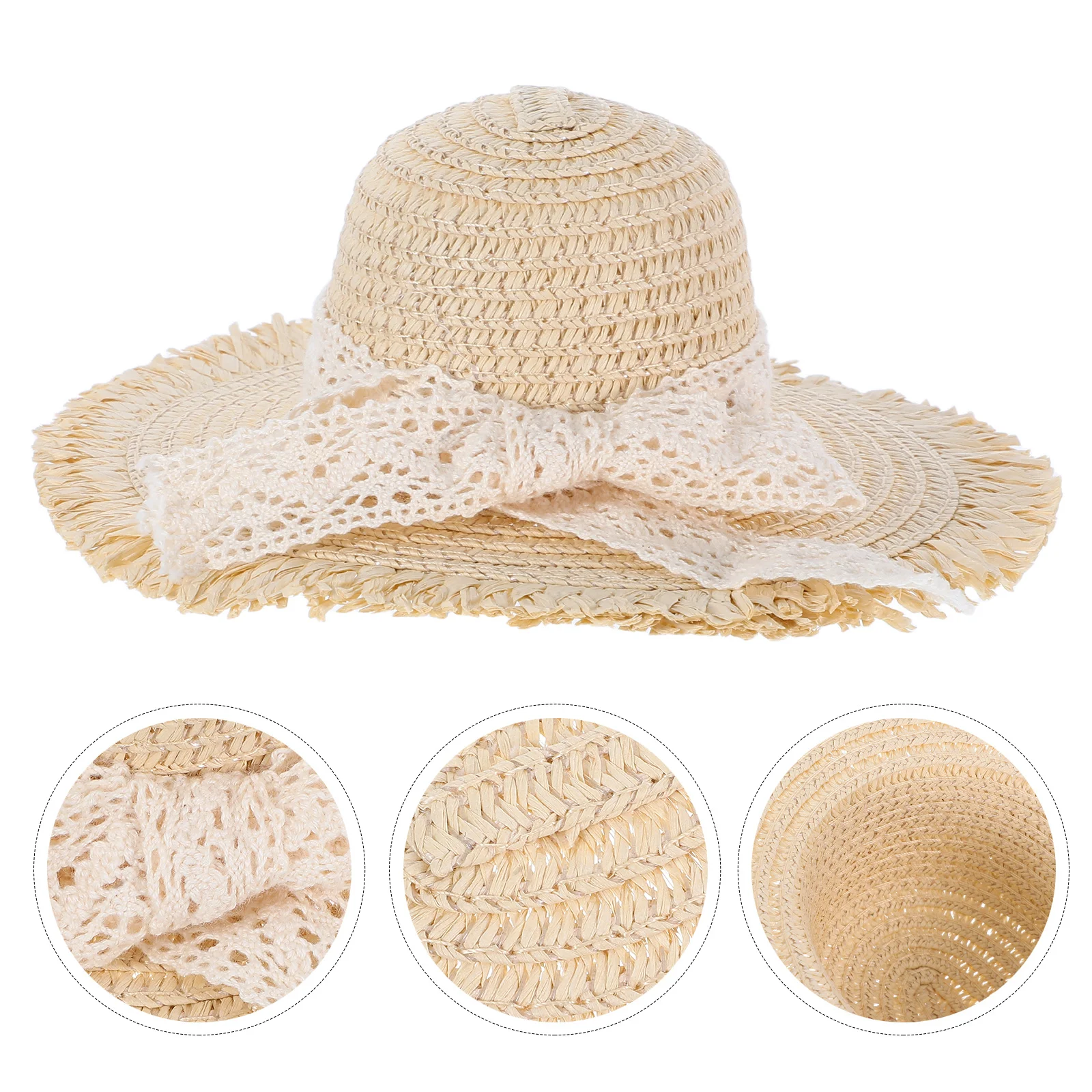 Miniatuur strohoeden kanten lint accenten beige geweven pet cap DIY ambachtelijke kostuum accessoire elegant ontwerp veelzijdige decoratie