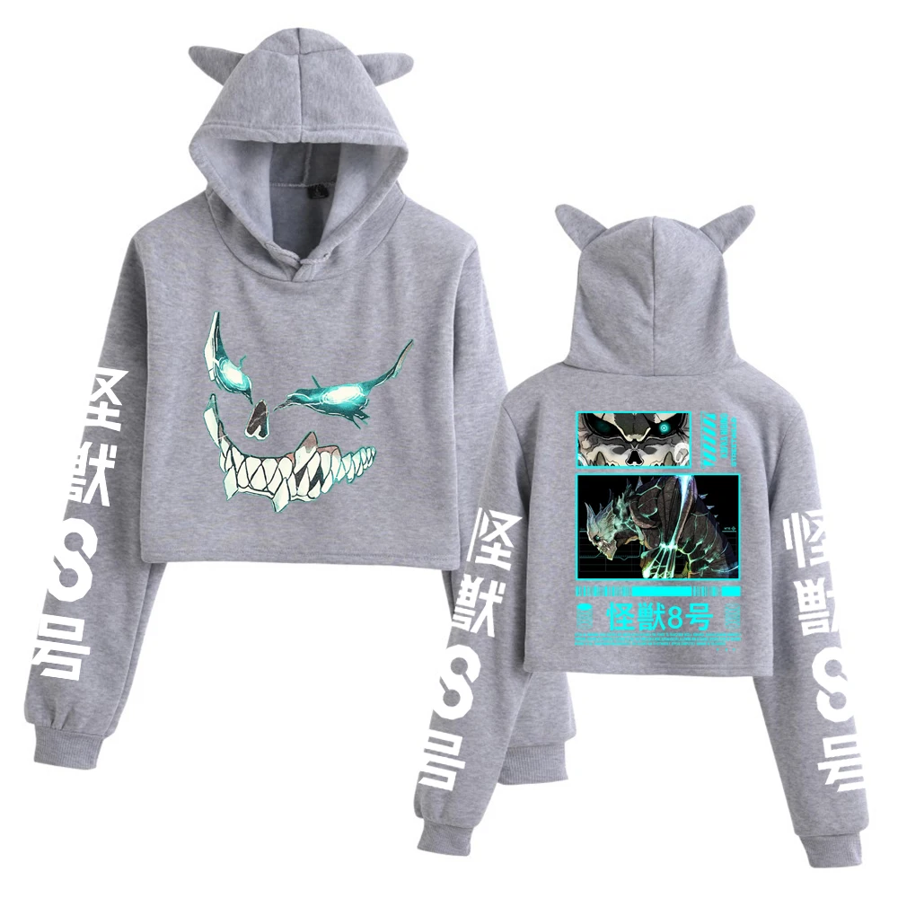 Anime Kaiju No.8 Sezon 3 Crop Top Bluza z kapturem z kocimi uszkami Długi rękaw Modna bluza dla dziewczyn